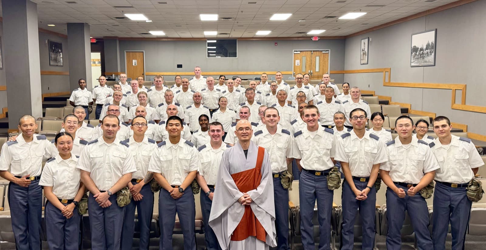 Venerable SooSeong with cadets at the United States Military Academy at West Point after a guided meditation.